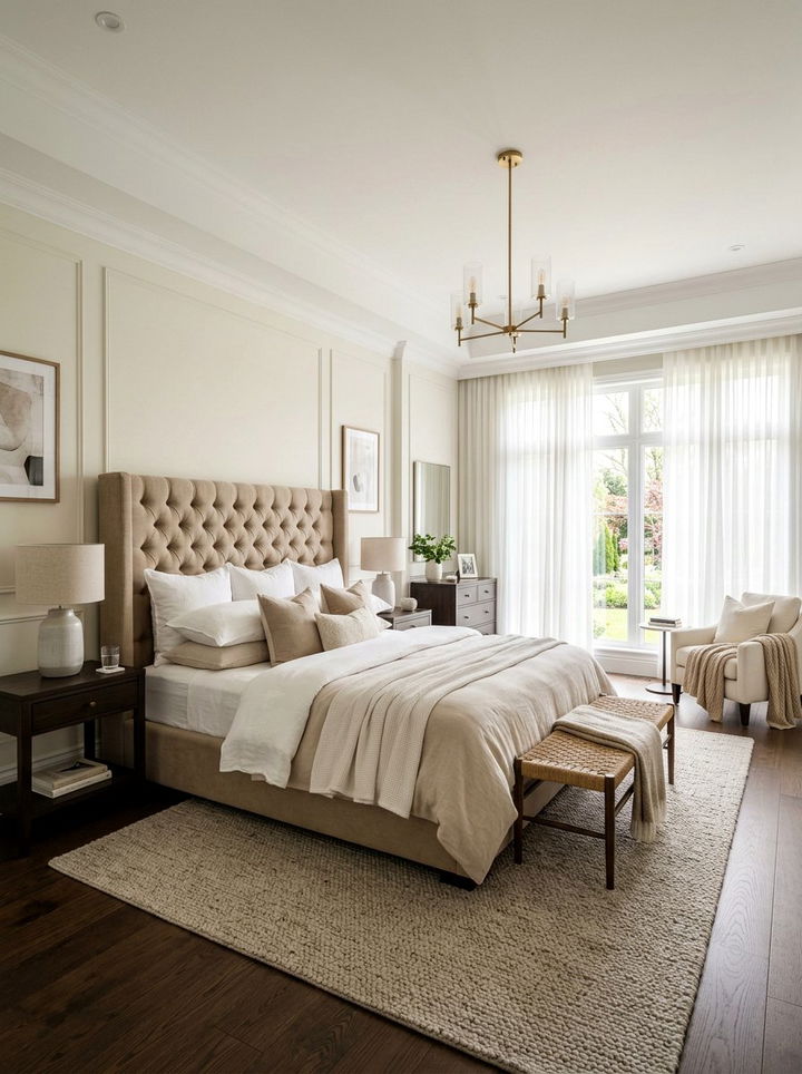 Beige upholstered bed - 30 beige bedroom furniture ideas