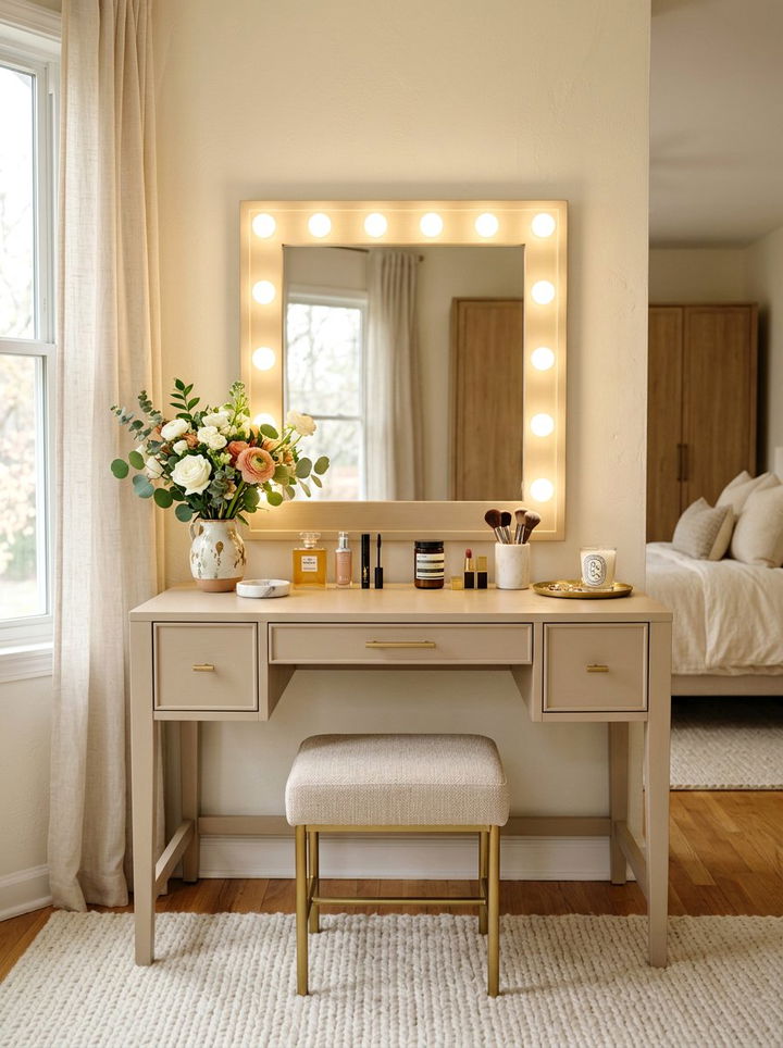 Beige vanity table - 30 beige bedroom furniture ideas