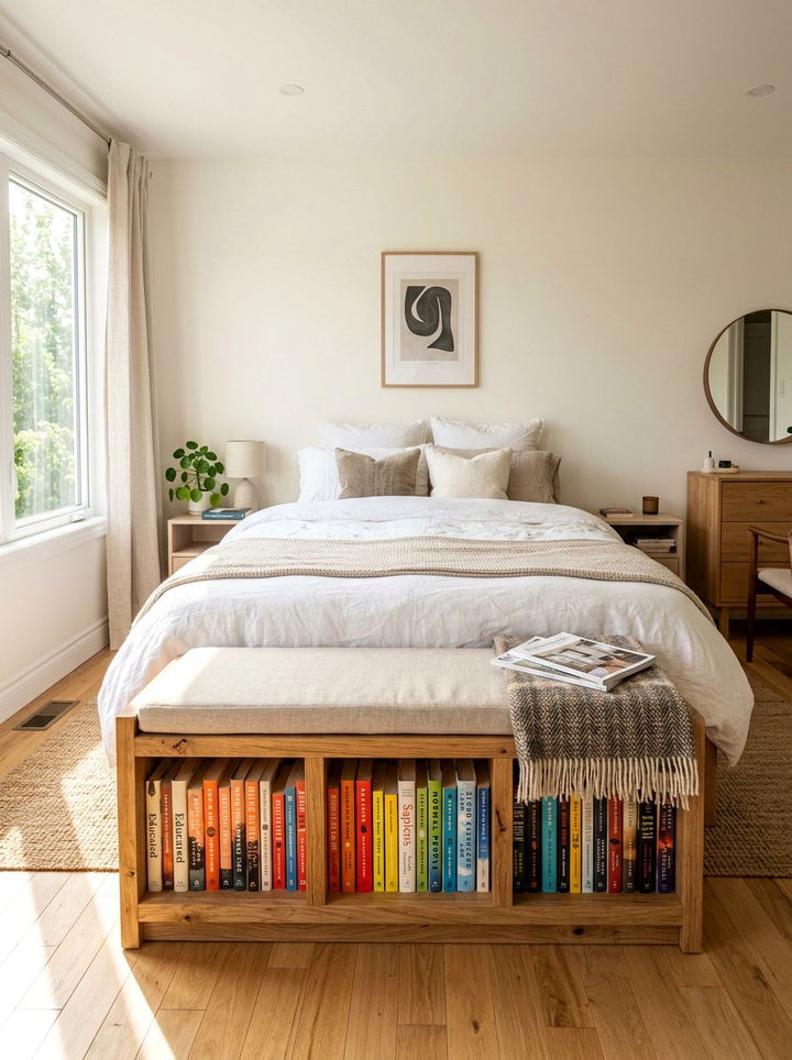 Bench with book storage - 30 bedroom book displays