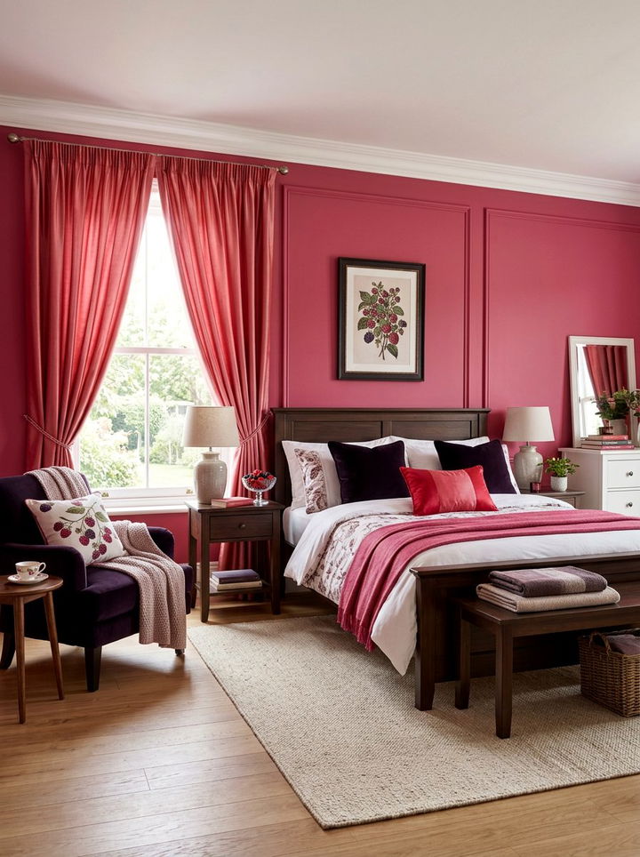 Berry Tone Bedroom - 30 maximalist bedroom color ideas