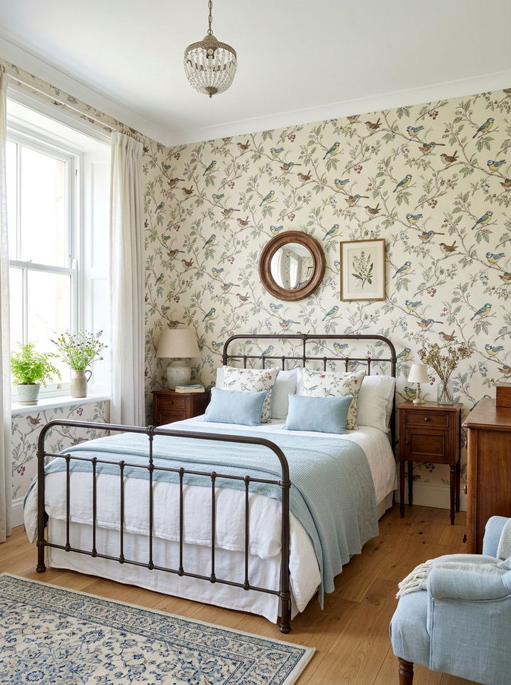 Bird Print Wallpaper - 30 nature themed bedroom ideas