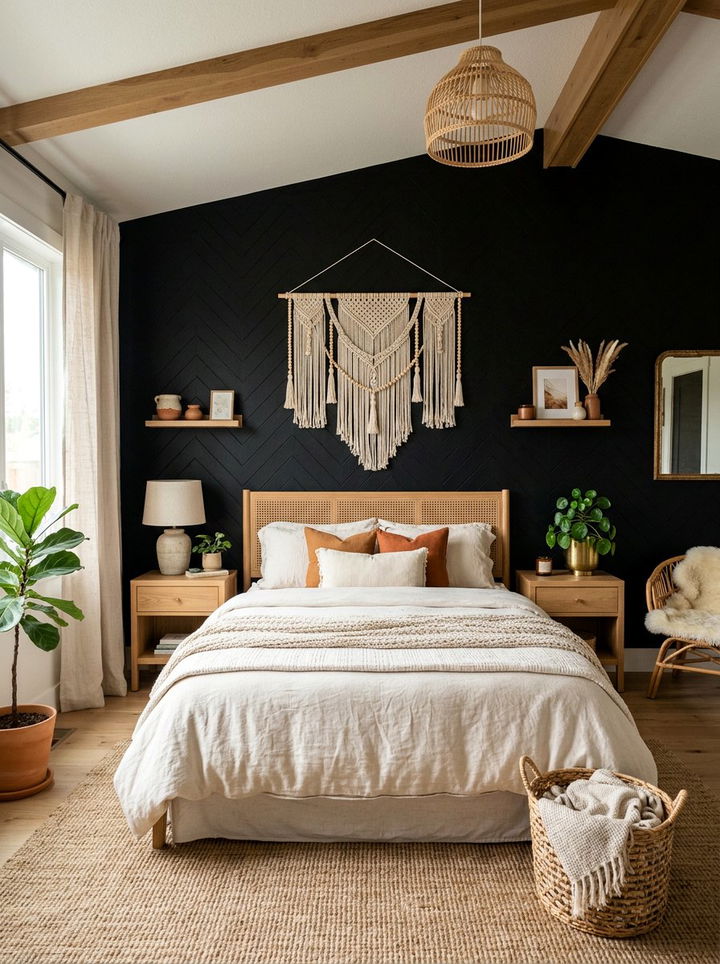 Black Accent Wall Boho Bedroom - 30 bohemian black bedroom ideas