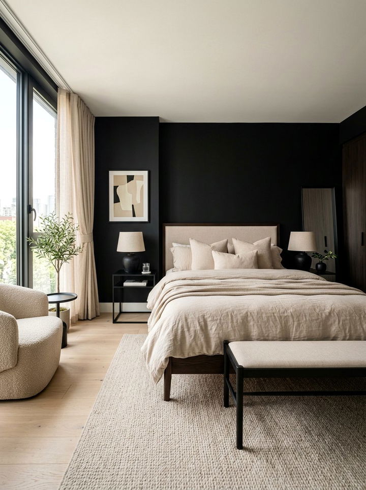 Black And Beige Neutral Bedroom - 30 dark black bedroom ideas