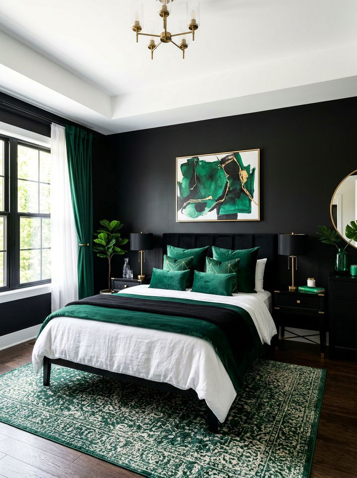 Black And Emerald Green Bedroom - 30 dark black bedroom ideas