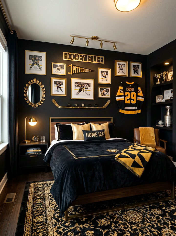 Black And Gold Hockey Room - 30 hockey bedroom ideas