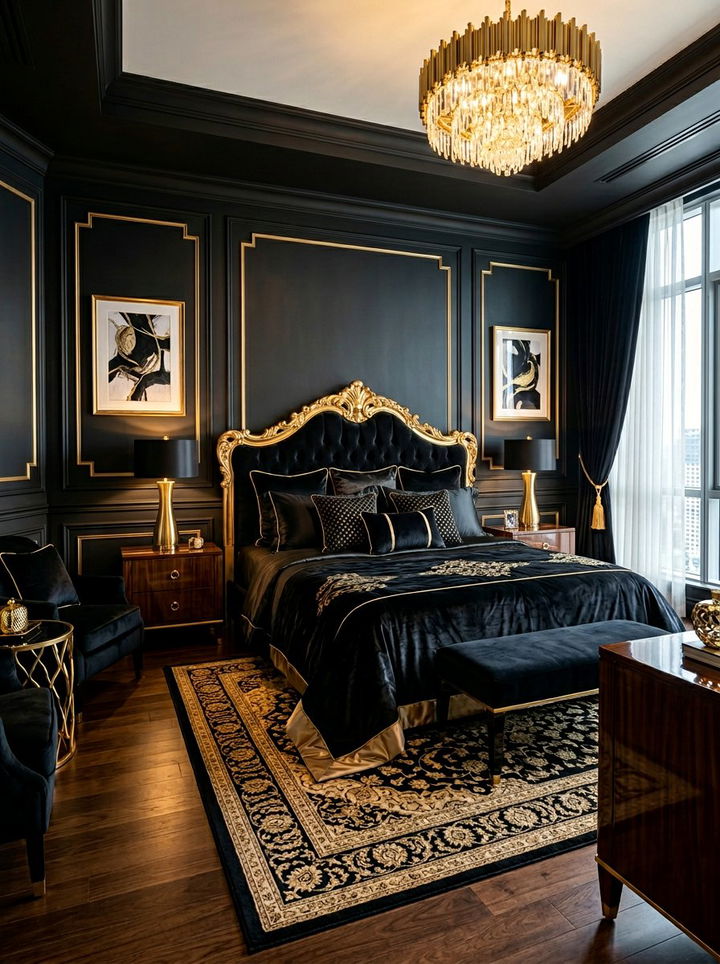 Black And Gold Luxury Bedroom - 30 dark black bedroom ideas