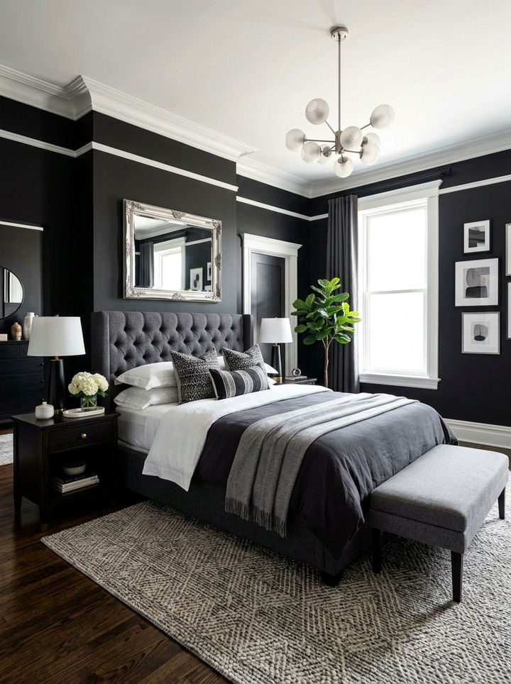 Black And Grey Transitional Bedroom - 30 dark black bedroom ideas