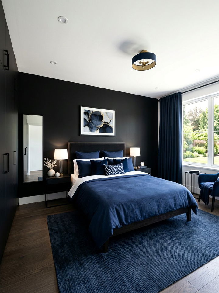 Black And Navy Blue Bedroom - 30 dark black bedroom ideas