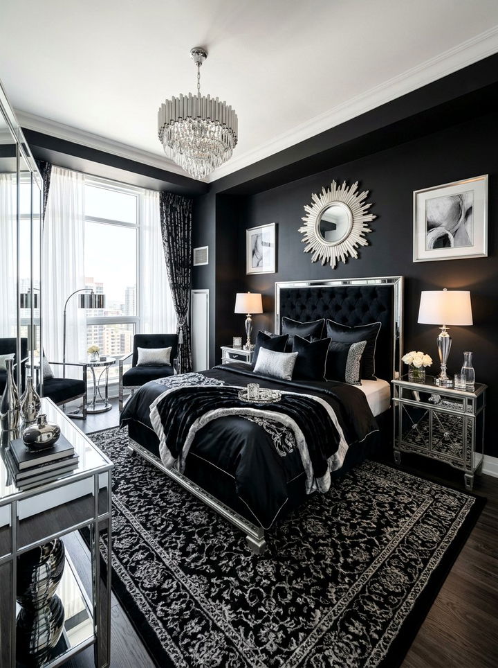 Black And Silver Glamorous Bedroom - 30 dark black bedroom ideas
