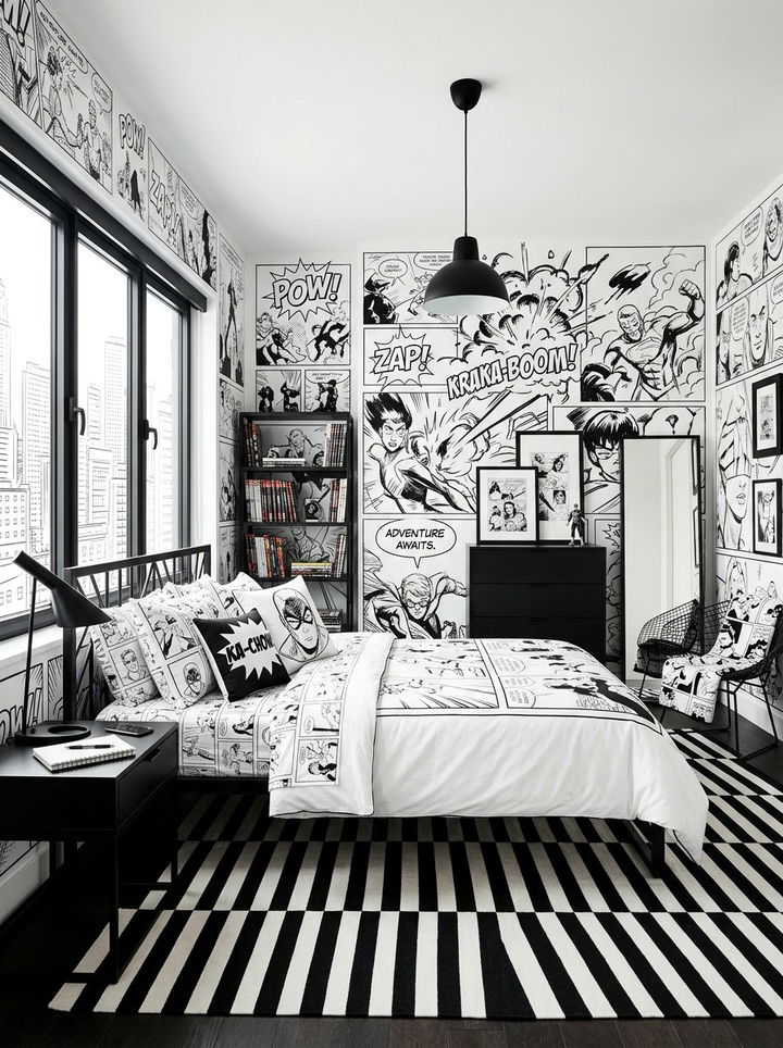 Black And White Comic Bedroom - 30 comic book bedroom ideas