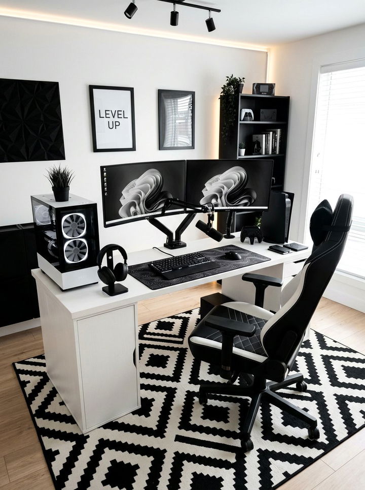 Black And White Gaming Space - 30 gaming bedroom ideas