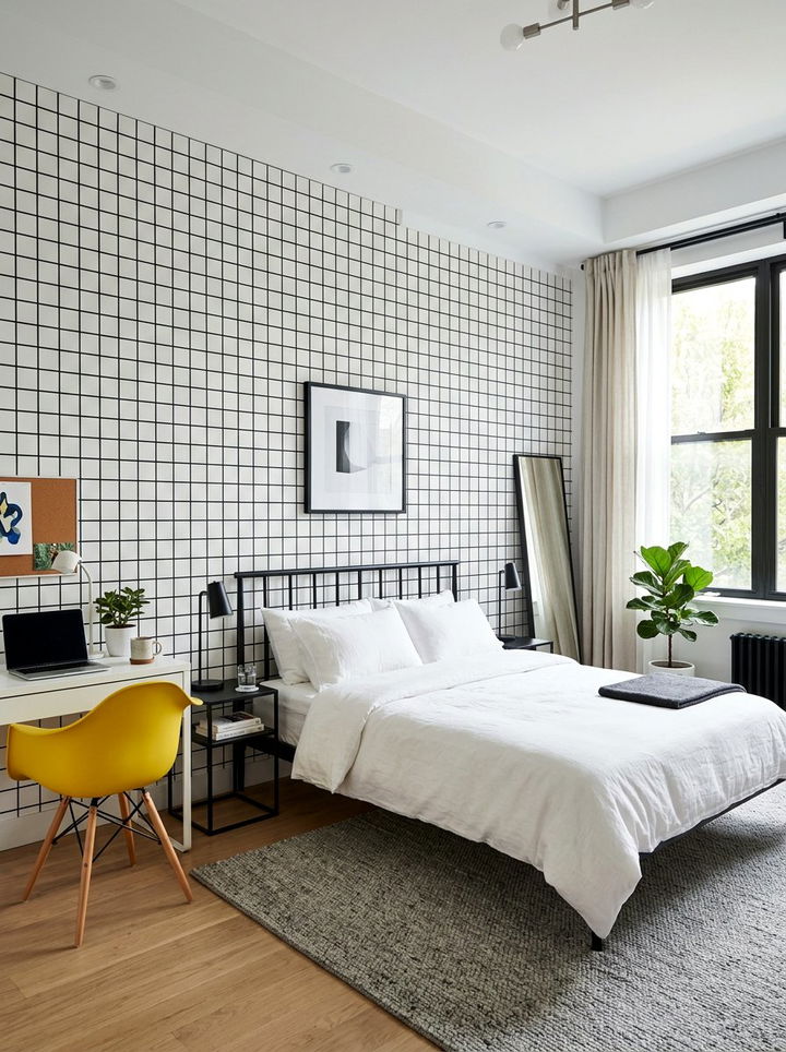 Black And White Grid Wallpaper - 30 bedroom removable wallpapers