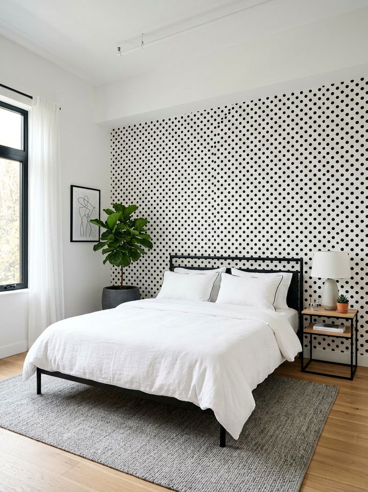 Black And White Polka Dot Wall - 30 bedroom polka dot walls
