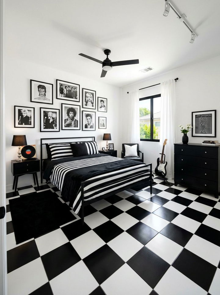 Black And White Rock Bedroom - 30 rock and roll bedroom ideas