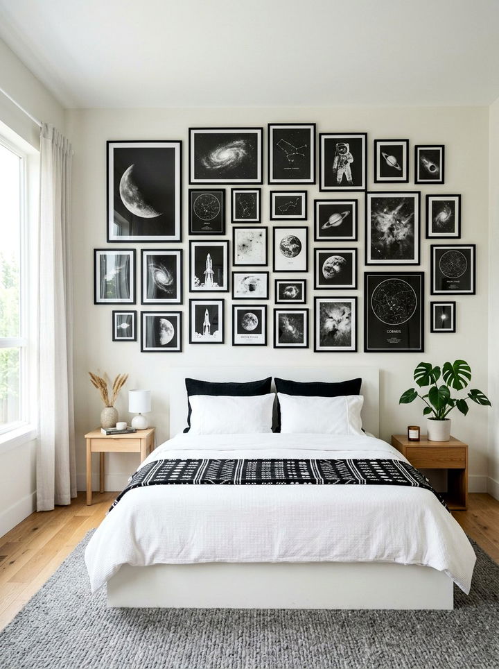 Black And White Space Art - 30 galaxy bedroom ideas