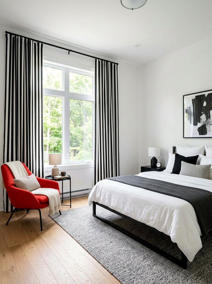 Black And White Striped Curtains - 30 bedroom curtain ideas