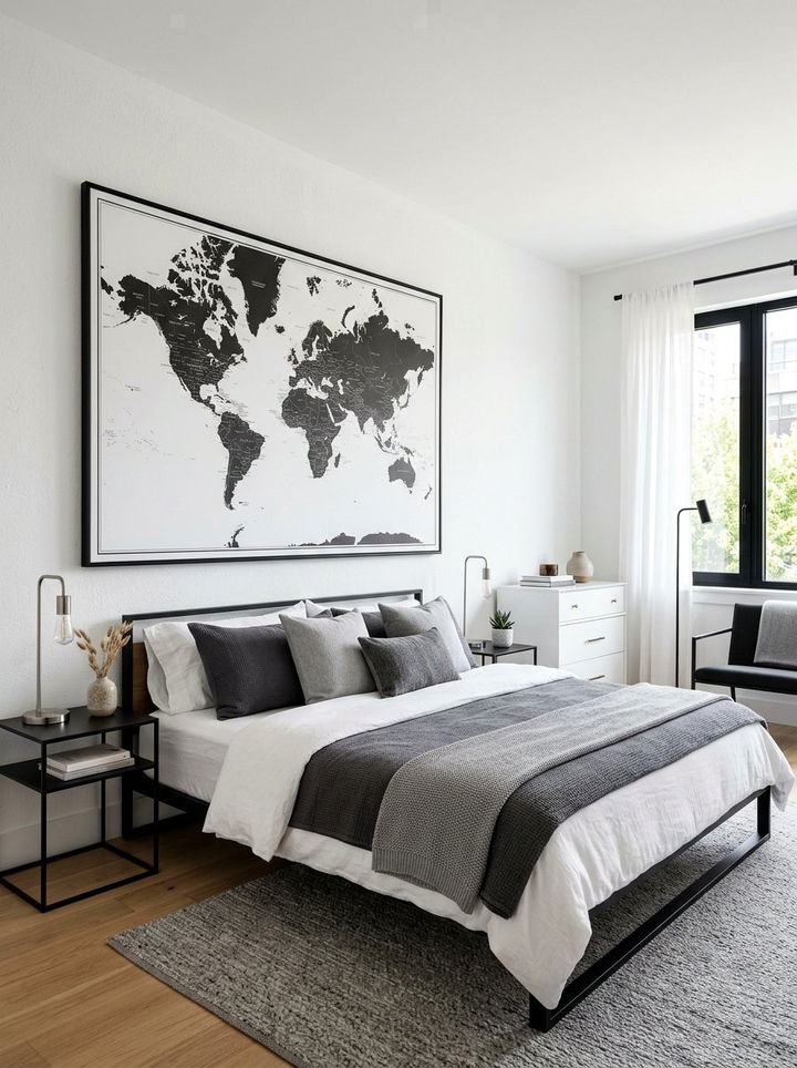 Black And White World Map Decor - 30 world map bedroom ideas