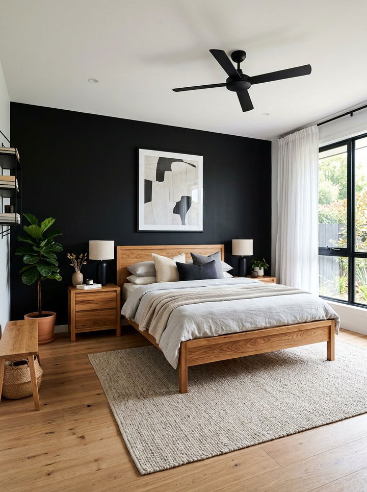 Black And Wood Bedroom - 30 dark neutral bedroom ideas