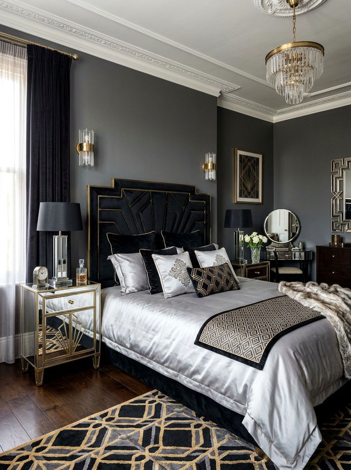 Black Art Deco Velvet Headboard - 30 bedroom velvet headboards