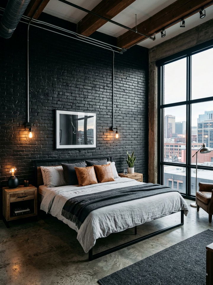 Black Bedroom With Brick Wall - 30 black bedroom design ideas