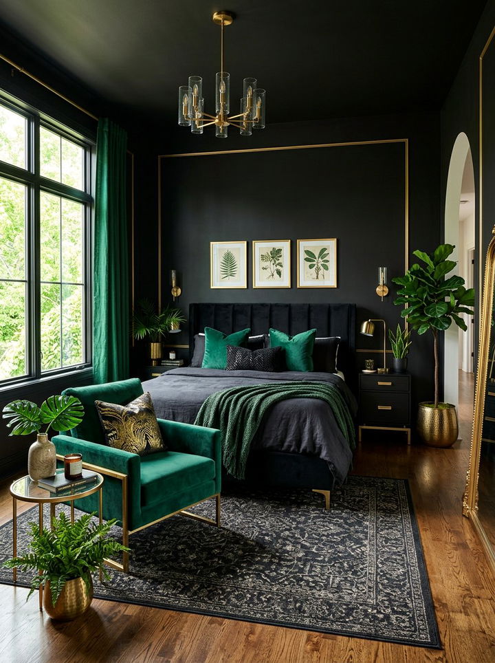 Black Bedroom With Emerald Green - 30 black bedroom design ideas