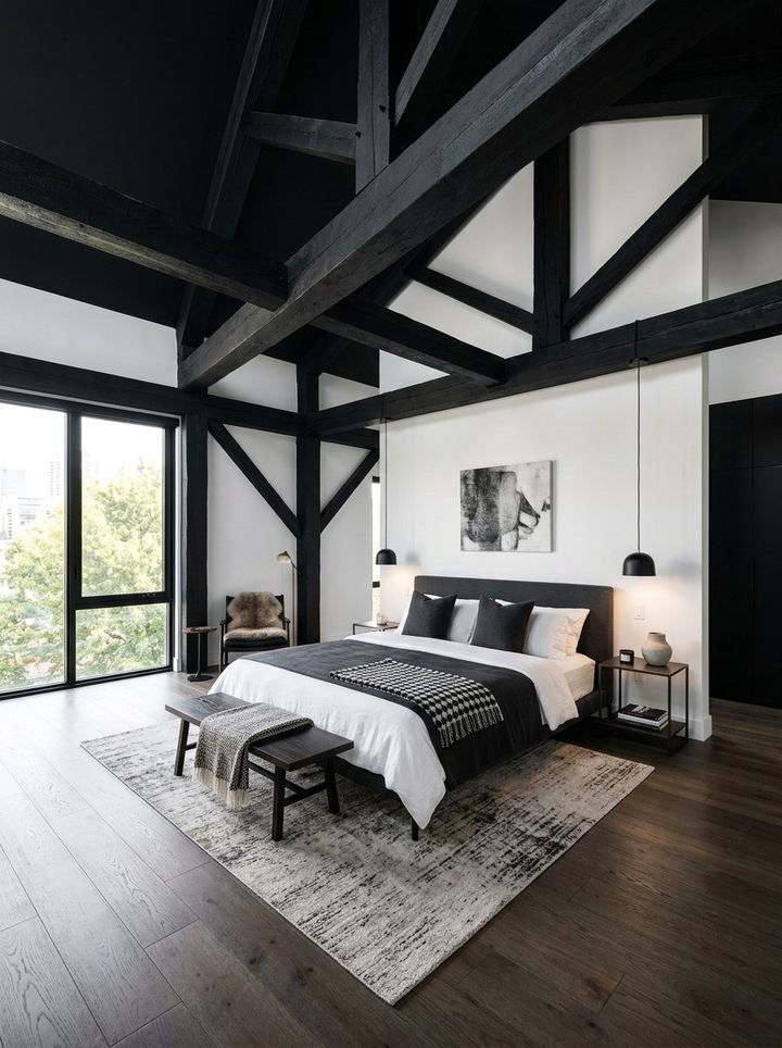 Black Bedroom With Exposed Beams - 30 all black bedroom ideas