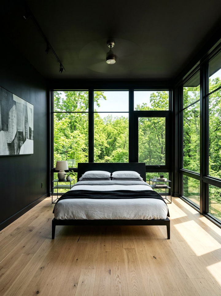 Black Bedroom With Large Windows - 30 black bedroom design ideas