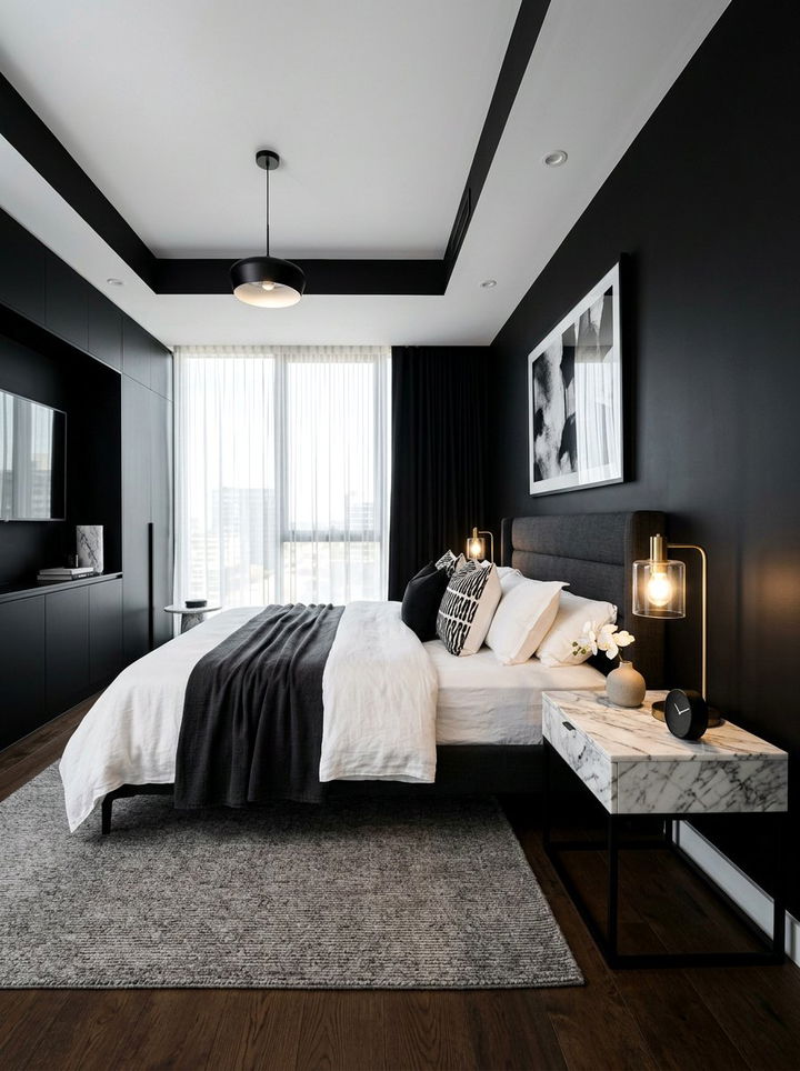 Black Bedroom With Marble Features - 30 dark black bedroom ideas