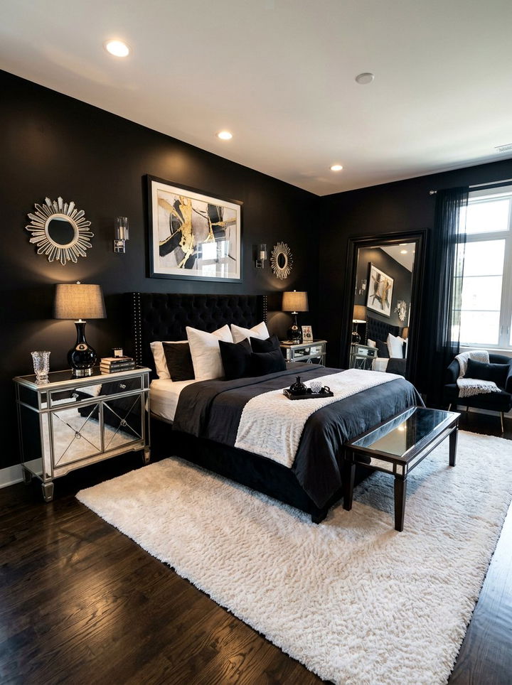 Black Bedroom With Mirror Accents - 30 all black bedroom ideas