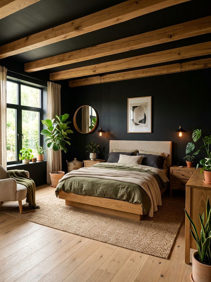Black Bedroom With Natural Wood - 30 black bedroom design ideas