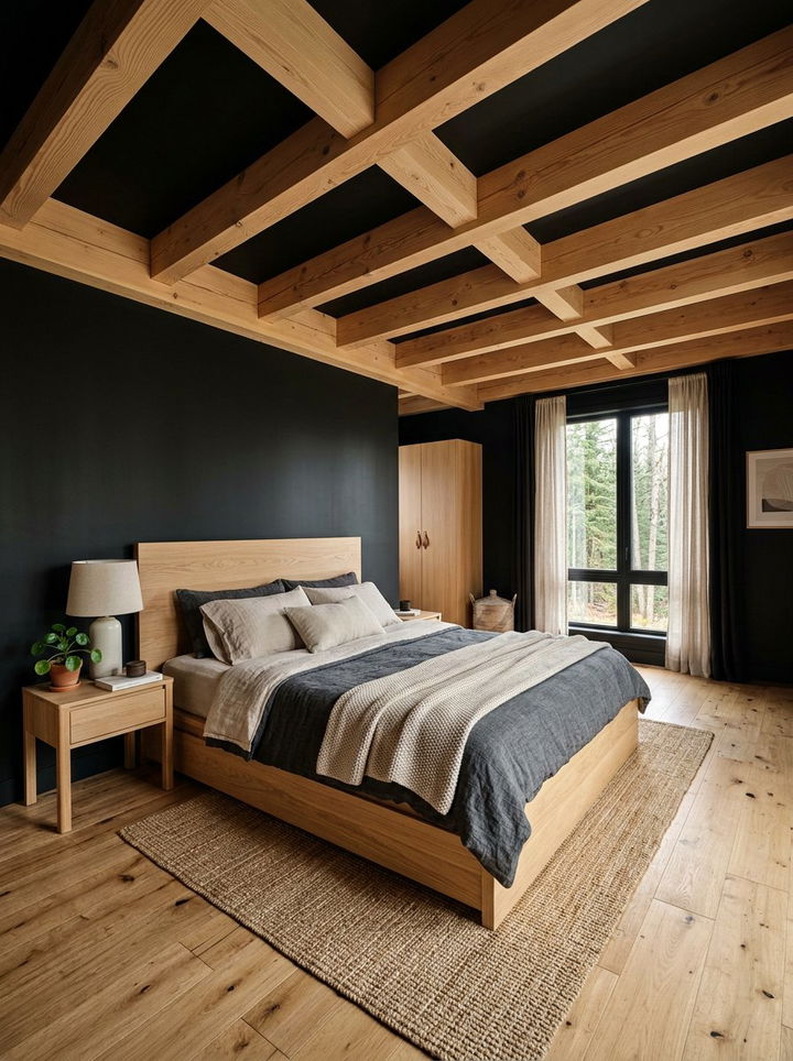 Black Bedroom With Natural Wood - 30 all black bedroom ideas