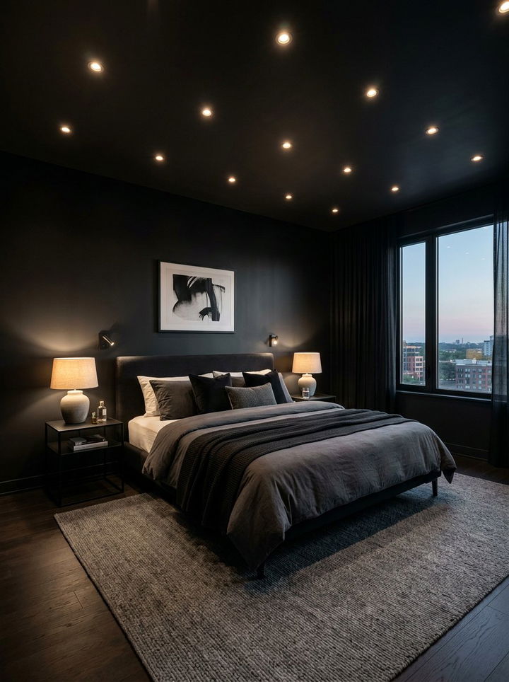 Black Bedroom With Recessed Lighting - 30 all black bedroom ideas