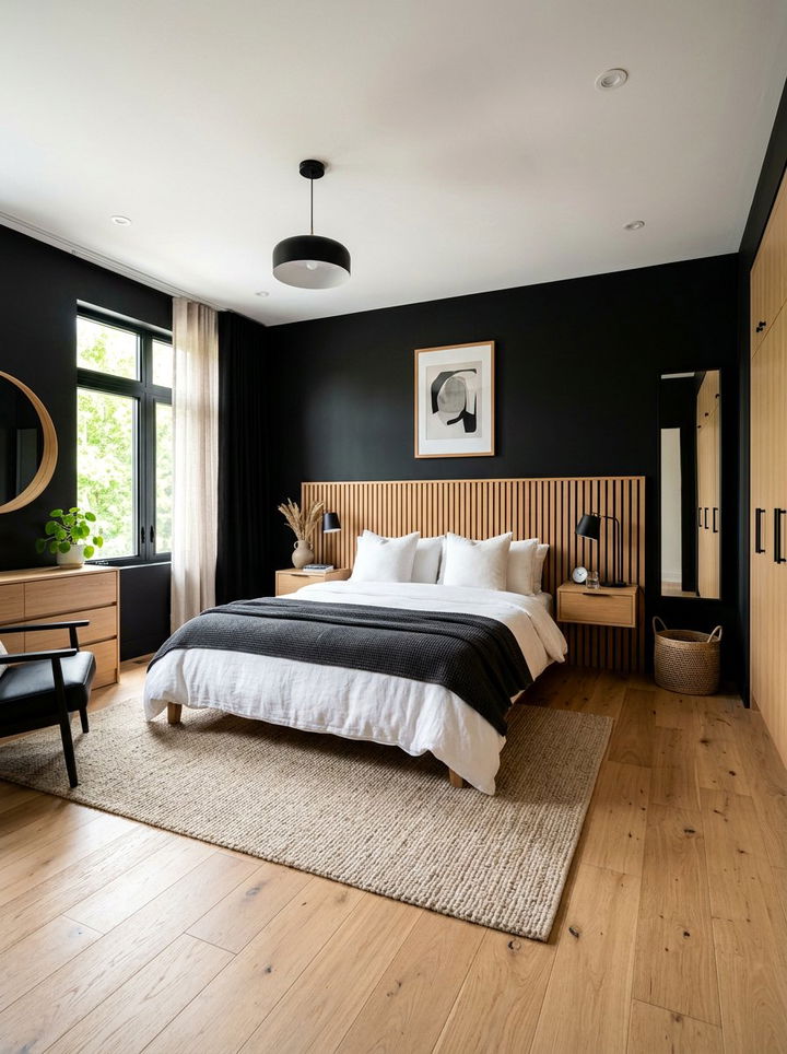 Black Bedroom With Wood Accents - 30 dark black bedroom ideas