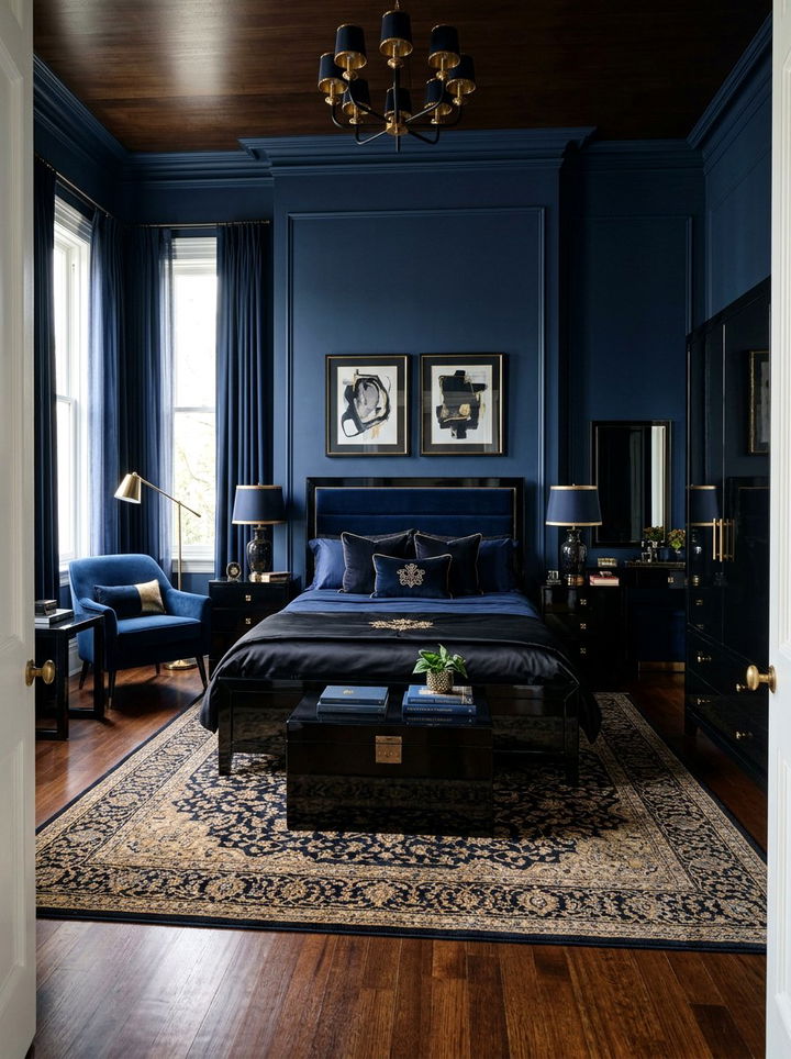 Black Blue Bedroom - 30 black bedroom ideas