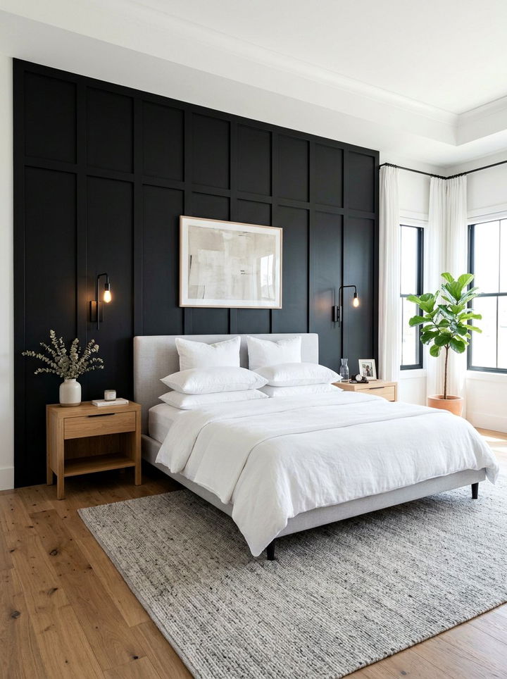 Black Board And Batten Wall - 30 dark bedroom accent wall ideas