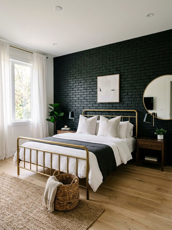 Black Brick Accent Wall - 30 bedroom brick wall ideas