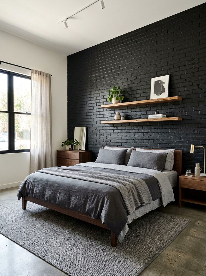 Black Brick Bedroom - 30 dark bedroom ideas