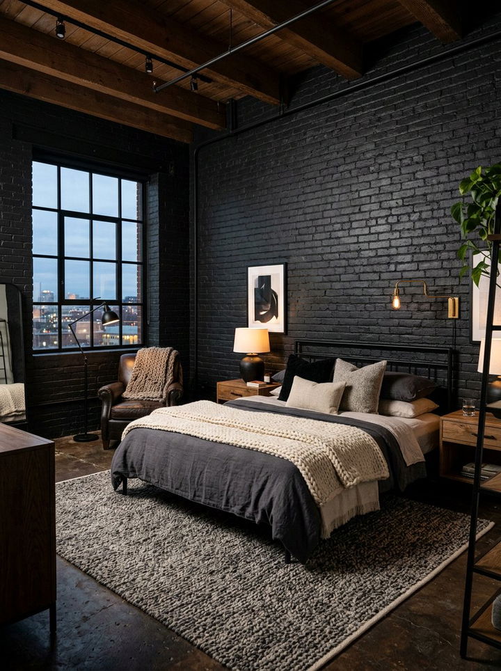 Black Brick Bedroom - 30 black bedroom ideas