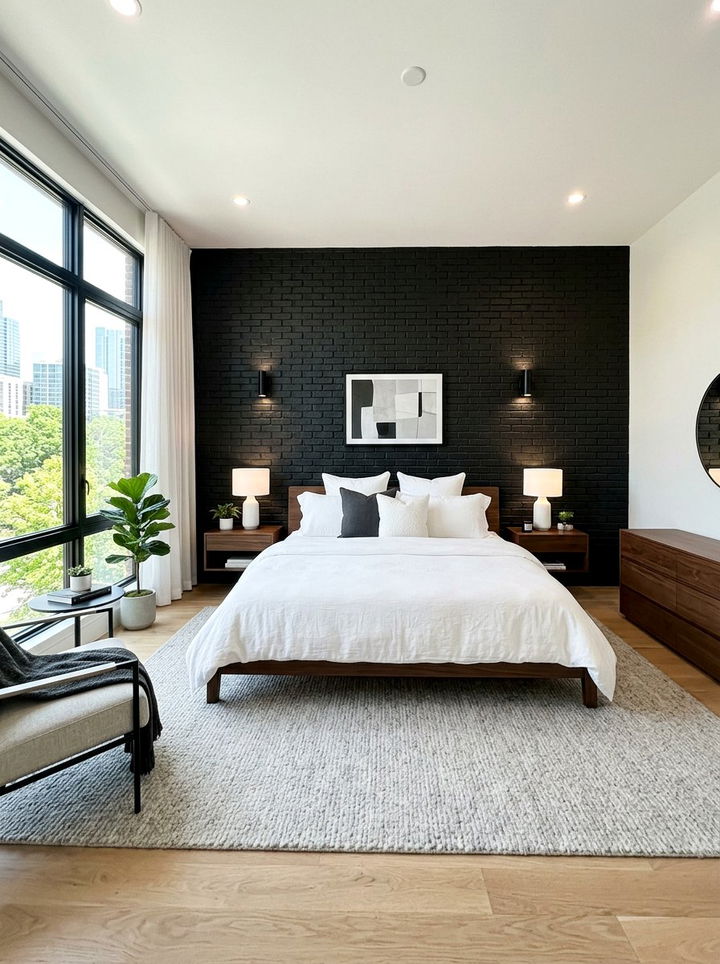 Black Brick Wall - 30 exposed brick bedroom ideas
