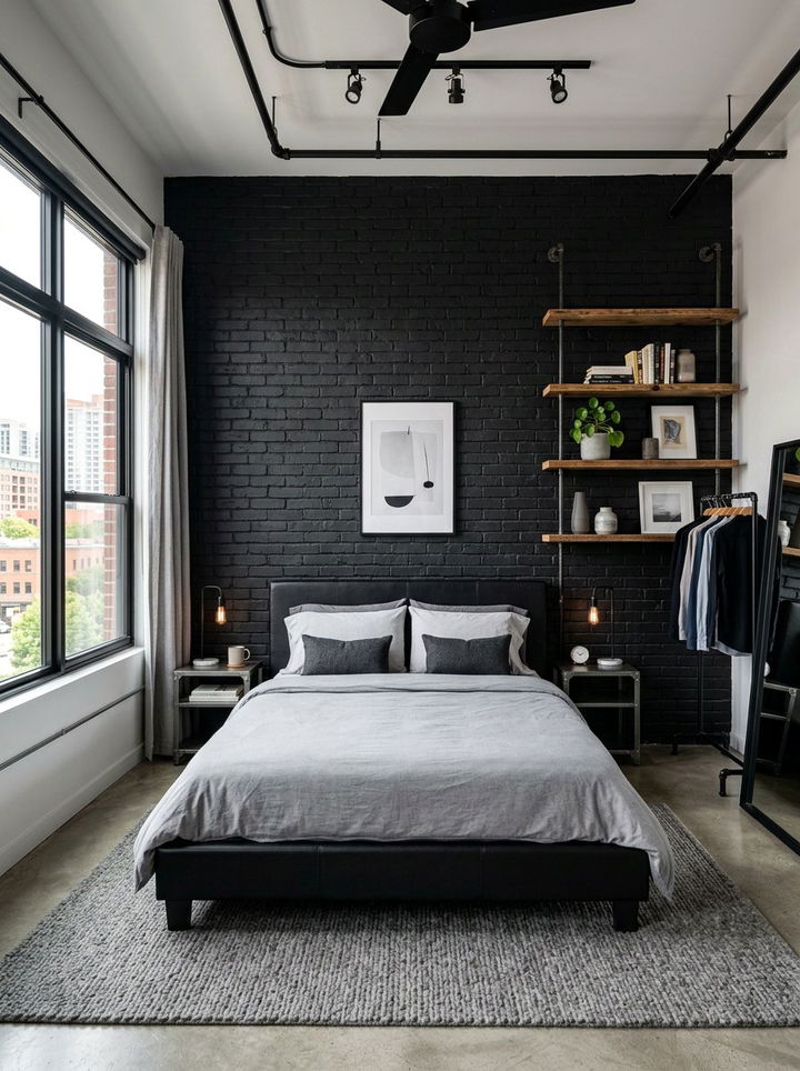 Black Brick Wall Bedroom - 30 black bedroom decor ideas