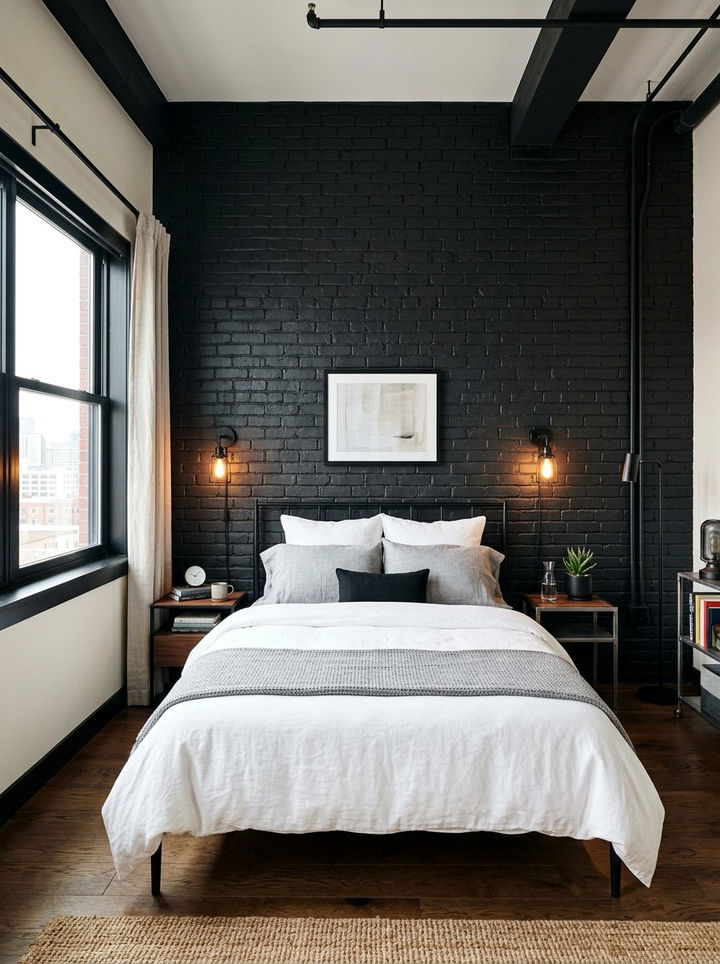 Black Brick Wall Bedroom - 30 all black bedroom ideas