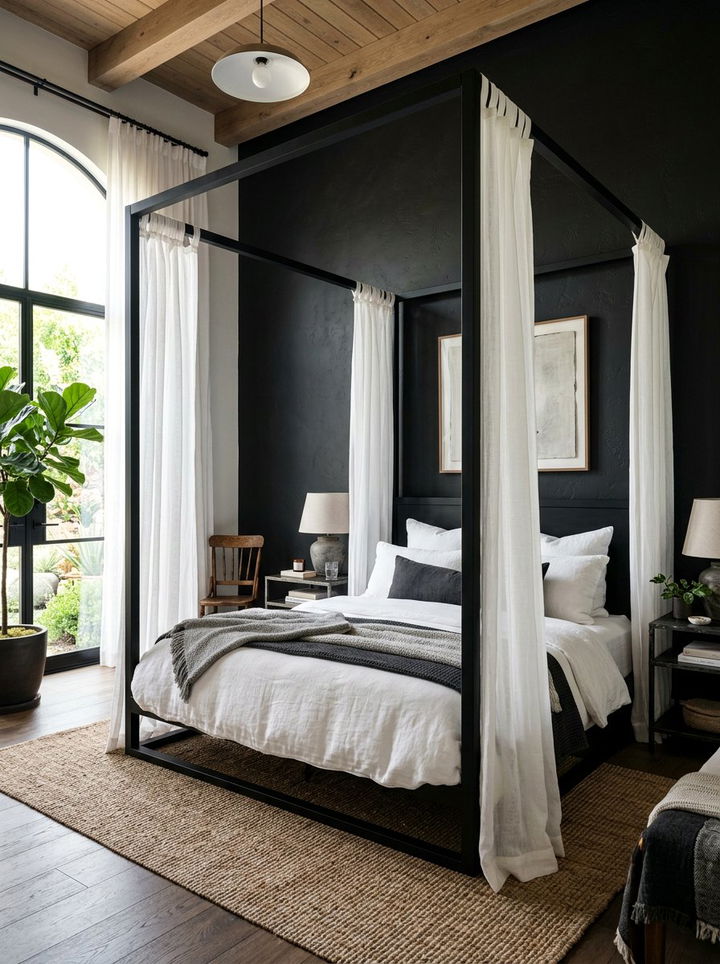 Black Canopy Bed Wall - 30 bedroom black walls