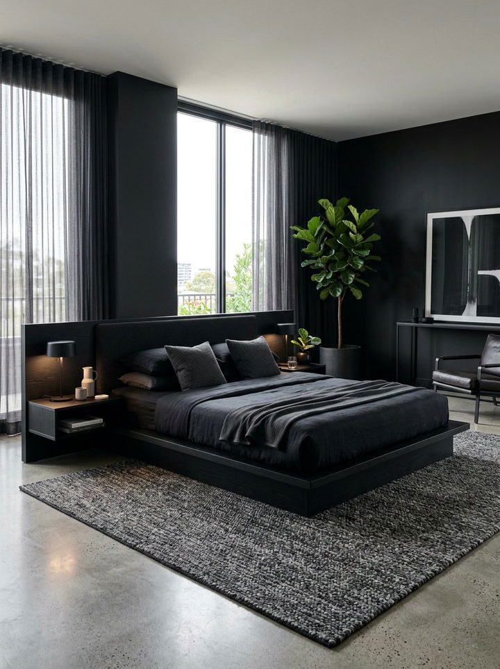 Black Contemporary Platform Bed - 30 all black bedroom ideas