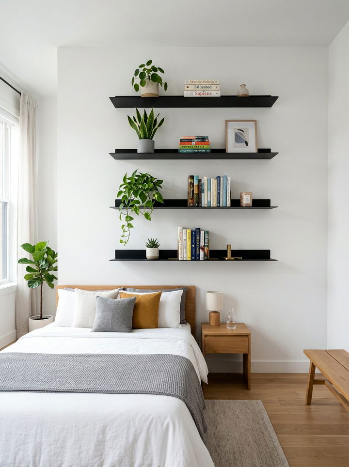 Black Floating Shelf - 30 black bedroom accessories ideas