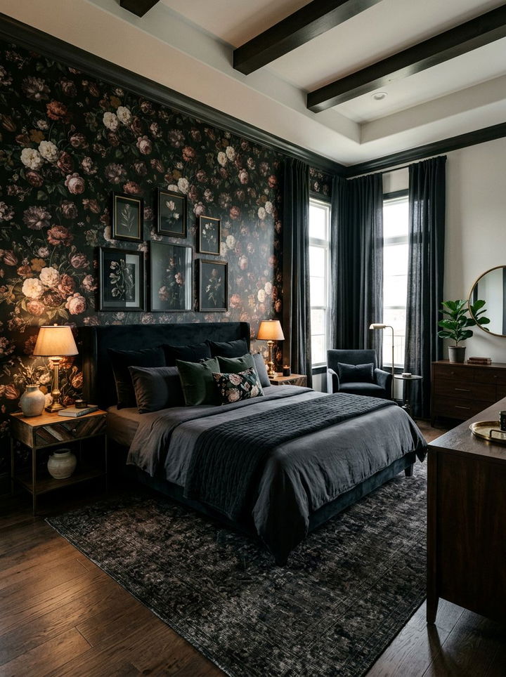 Black Floral Pattern Bedroom - 30 contemporary black bedroom ideas