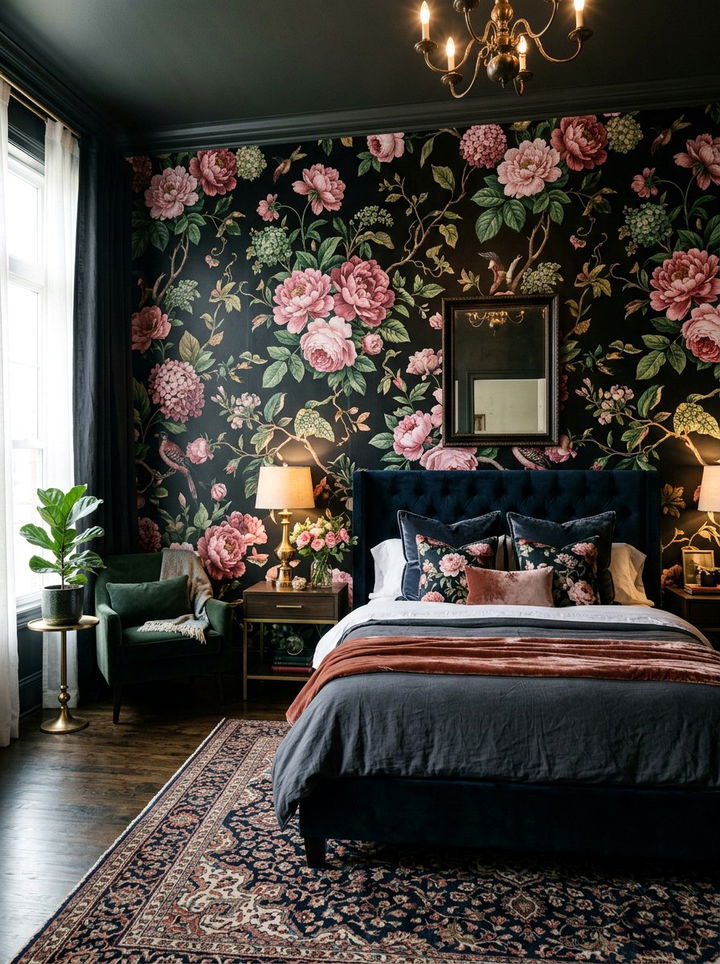 Black Floral Wallpaper - 30 bedroom black walls