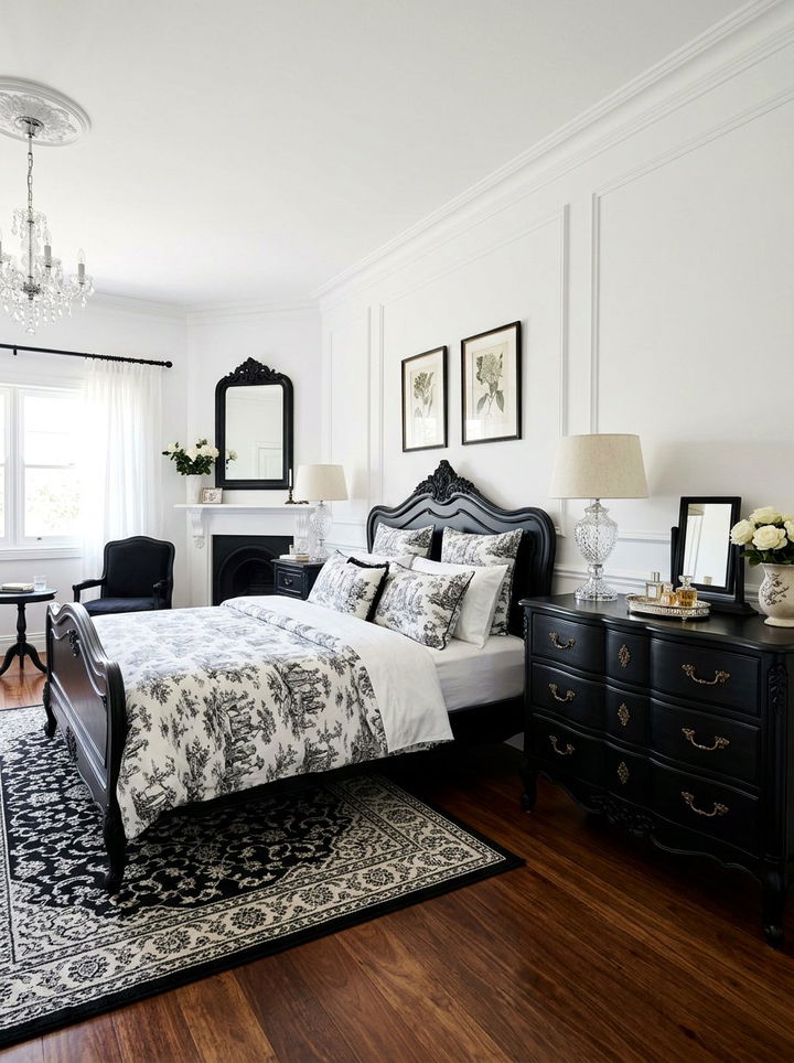 Black French provincial bedroom - 30 traditional black bedroom ideas