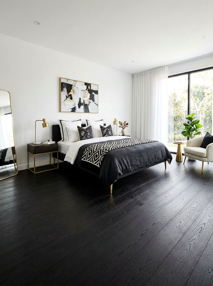 Black Hardwood Flooring - 30 bedroom floor design ideas