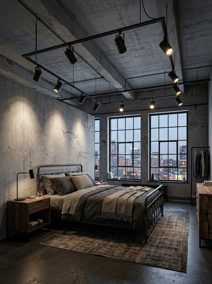 Black Industrial Track Lighting - 30 bedroom track lighting ideas