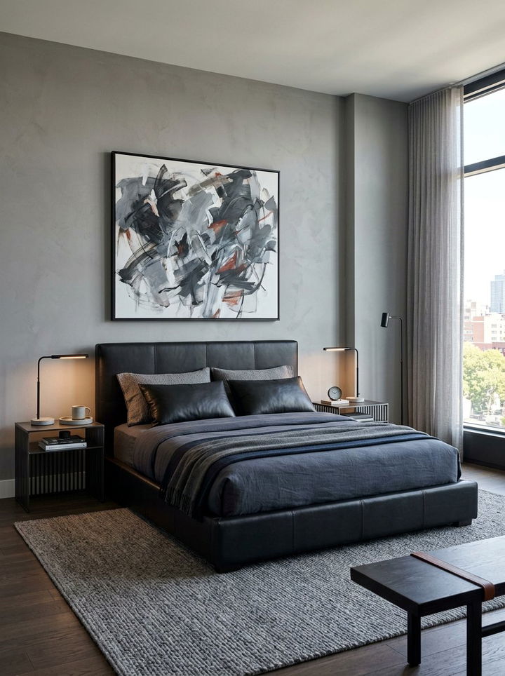 Black Leather Bed Frame - 30 modern black bedroom ideas